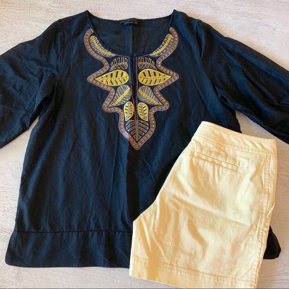 BCBG Max Navy Embroidered Tunic - EUC